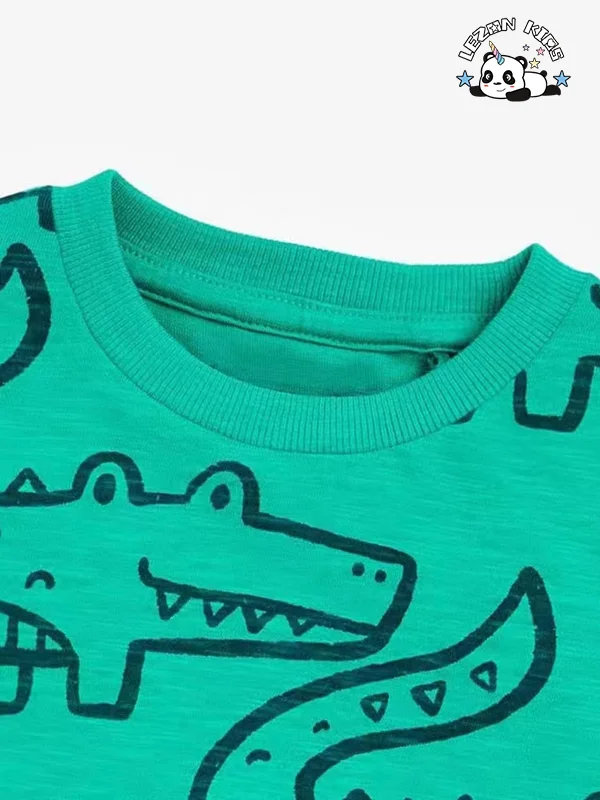 LEZONKIDS - Customizable Children's T Shirt Set in Summer Cartoon Crocodile Shirt Boys Clothing Sets 2-14 Years Old